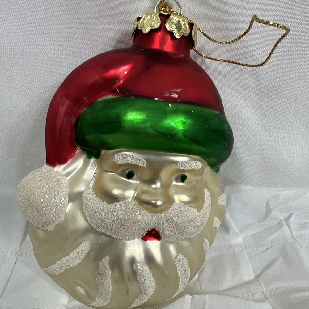 Vintage Mercury Glass Christmas Ornament West Germany Mica SANTA CLAUS FACE Head